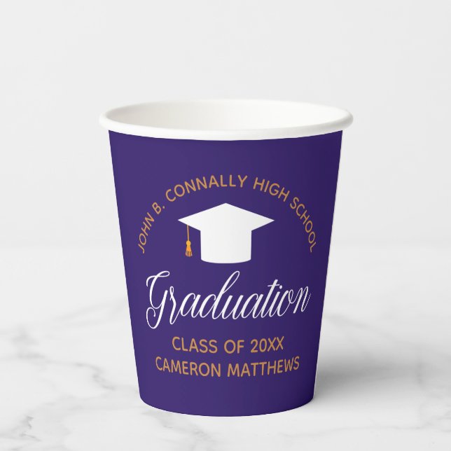 Gobelets En Papier 2023 Purple Gold Graduation Custom School Party (Verso)