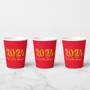 GOBELETS EN PAPIER 2024 ANNÉE DE L'OR DRAGON