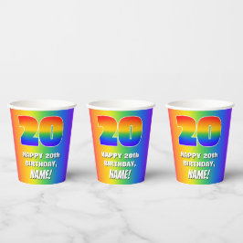 Gobelets En Papier 20e anniversaire : coloré, amusant Motif arc-en-ci
