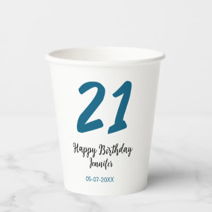 Gobelets En Papier 21 ans audacieux lettre bleue simple minimum