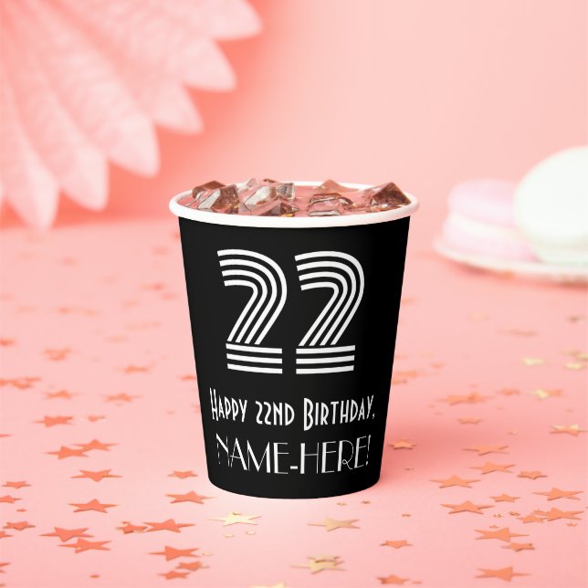 Gobelets En Papier 22e anniversaire — Art Déco Inspiré Look "22" + No (Insitu)