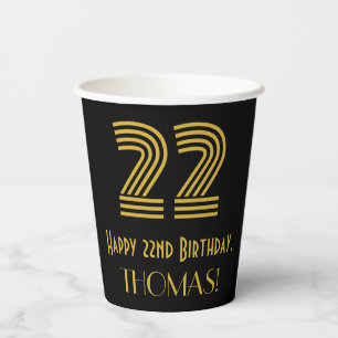 Gobelets En Papier 22e Anniversaire: Vue inspirée d'Art Déco “22” & N