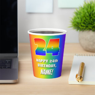 Gobelets En Papier 24e anniversaire : coloré, amusant Motif arc-en-ci