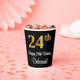 Gobelets En Papier 24e anniversaire - Elégant luxe Faux Gold Look #
