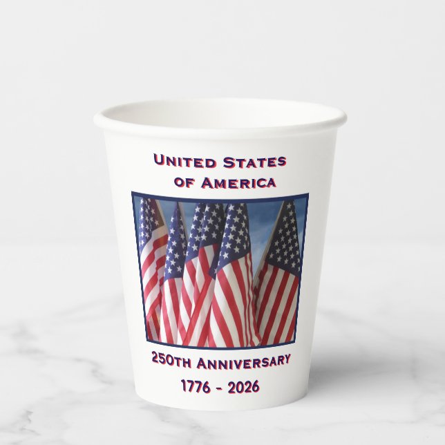 Gobelets En Papier 250e anniversaire USA drapeaux patriotiques (Recto)