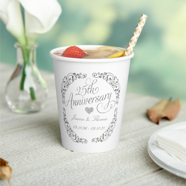 Gobelets En Papier 25e anniversaire du Mariage d'argent (Insitu)