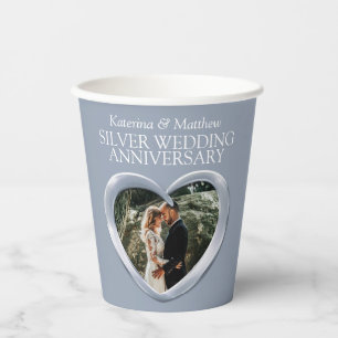 Gobelets En Papier 25e anniversaire Mariage d'argent photo du coeur
