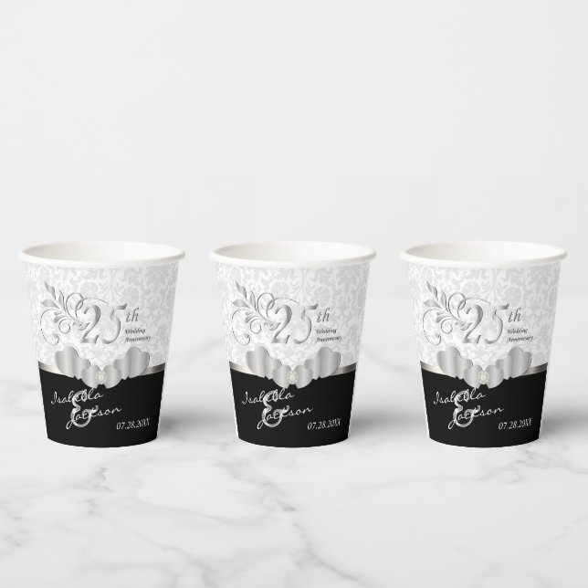 Gobelets En Papier 25th Silver and White Wedding Anniversary (Multi)
