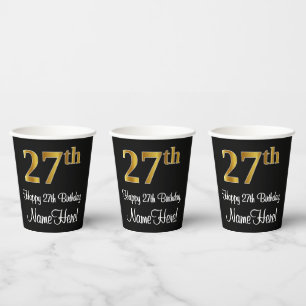 Gobelets En Papier 27e anniversaire - Elégant luxe Faux Gold Look #