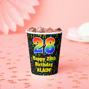 Gobelets En Papier 28e anniversaire : Fun Music Notes Motif, Rainbow 