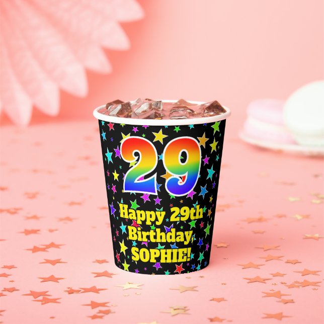 Gobelets En Papier 29e anniversaire : Fun Stars Motif et Rainbow 29 (Insitu)