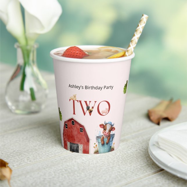Gobelets En Papier 2e anniversaire Cute Cow Farm Grange Party (Insitu)