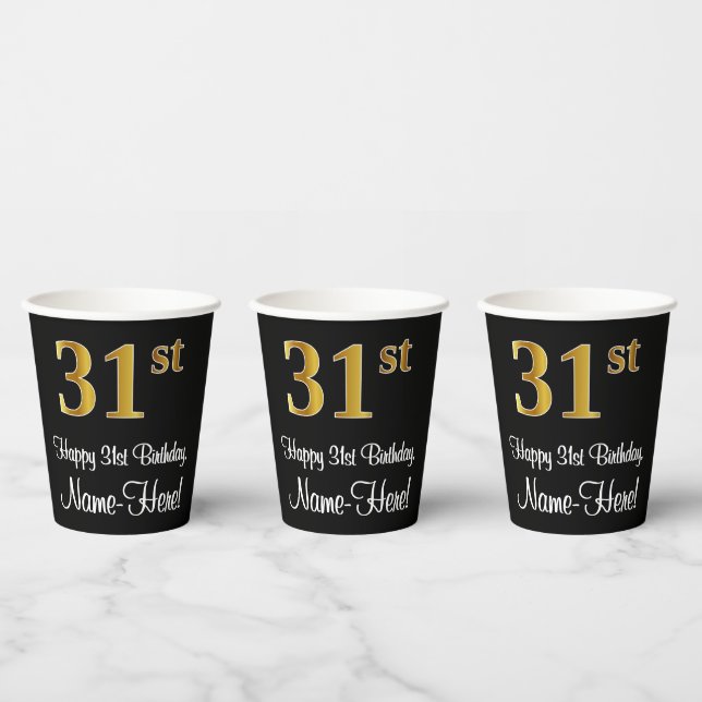 Gobelets En Papier 31e anniversaire - Elégant luxe Faux Gold Look # (Multi)