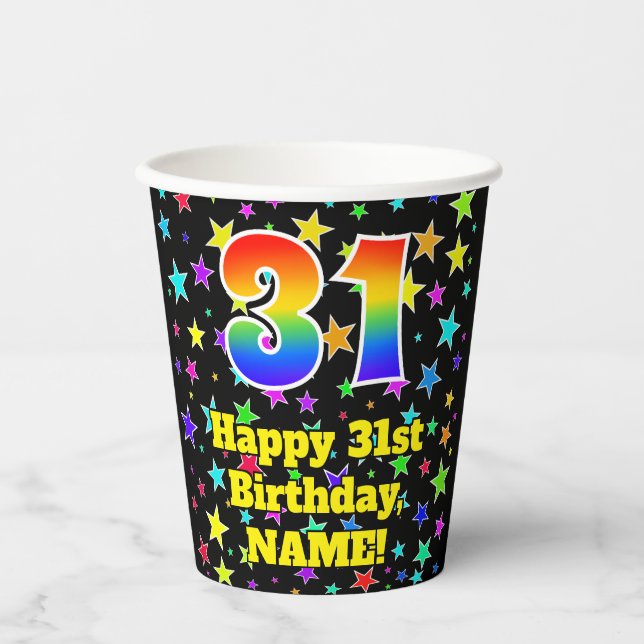 Gobelets En Papier 31e anniversaire : Fun Stars Motif et Rainbow 31 (Recto)
