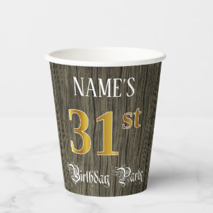 Gobelets En Papier 31e fête d'anniversaire — Faux Gold & Faux Wood Lo