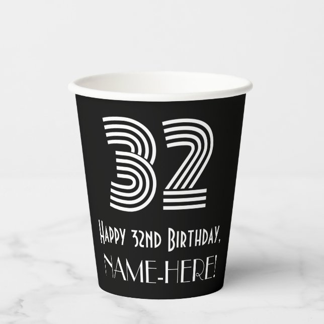 Gobelets En Papier 32e anniversaire — Art Déco Inspiré Look "32" + No (Recto)