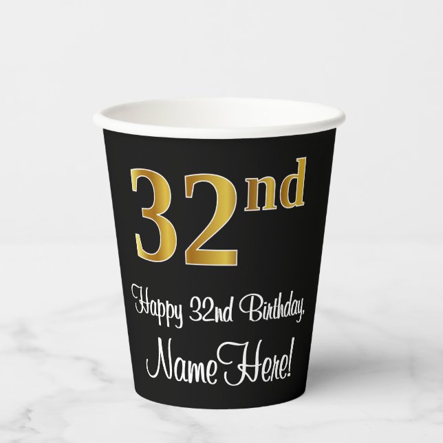 Gobelets En Papier 32e anniversaire - Elégant luxe Faux Gold Look # (Recto)