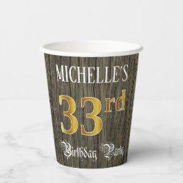 Gobelets En Papier 33e fête d'anniversaire — Faux Gold & Faux Wood Lo
