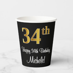 Gobelets En Papier 34e anniversaire - Elégant luxe Faux Gold Look #