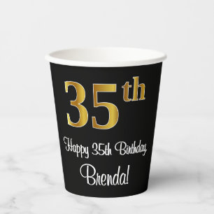 Gobelets En Papier 35e Anniversaire - Aspect Or Faux Luxueux #