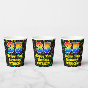 Gobelets En Papier 35e anniversaire : Fun Music Notes Motif, Rainbow
