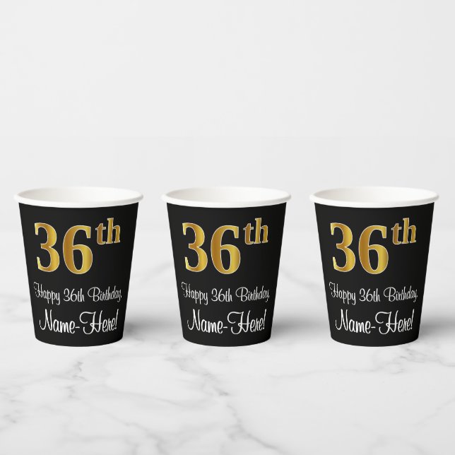 Gobelets En Papier 36e anniversaire - Elégant luxe Faux Gold Look # (Multi)
