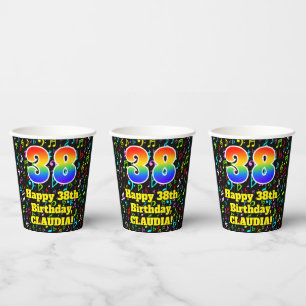 Gobelets En Papier 38e anniversaire : Fun Music Notes Motif, Rainbow