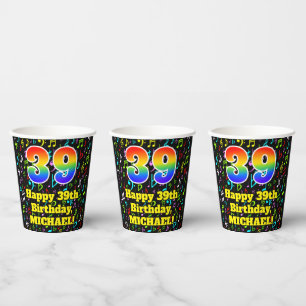 Gobelets En Papier 39e anniversaire : Fun Music Notes Motif, Rainbow