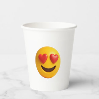 Gobelets En Papier 3d yellow smiling emoji face with heart shaped eye