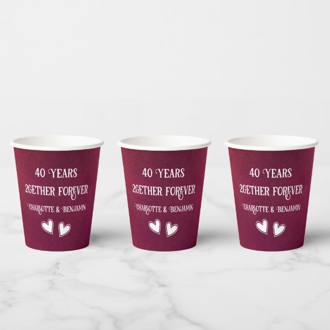 Gobelets En Papier 40 ans Anniversaire Aquarelle Mariage Ruby (Multi)