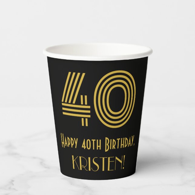 Gobelets En Papier 40e anniversaire : Art Déco Inspiré Look "40" & No (Verso)