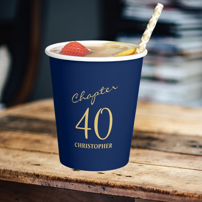 Gobelets En Papier 40e anniversaire Chapitre 40 Or bleu (Personalized 40th Birthday Chapter 40 Blue Gold Paper Cups
)