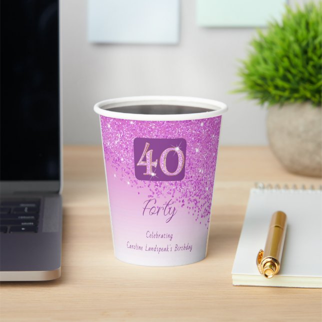 Gobelets En Papier 40e anniversaire Classy Falling Pink Parties scint (Insitu)