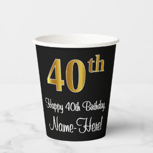 Gobelets En Papier 40e anniversaire - Elégant luxe Faux Gold Look #