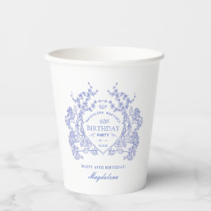 Gobelets En Papier 40e anniversaire Français Blue Floral Crest Custom