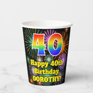 Gobelets En Papier 40e anniversaire : Fun Motif Fireworks + Rainbow 4