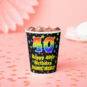 Gobelets En Papier 40e anniversaire : Fun Stars Motif et Rainbow 40
