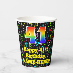 Gobelets En Papier 41e anniversaire : Fun Music Notes Motif, Arc-en-c