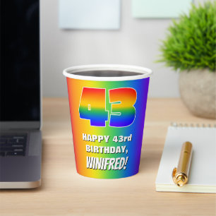 Gobelets En Papier 43e anniversaire : coloré, amusant Motif arc-en-ci