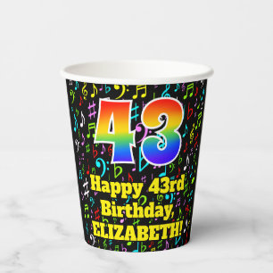 Gobelets En Papier 43e anniversaire : Fun Music Notes Motif, Arc-en-c