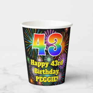 Gobelets En Papier 43ème anniversaire : Fun Fireworks Motif + Rainbow