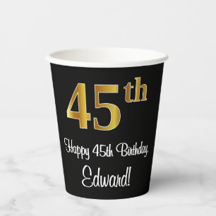 Gobelets En Papier 45e anniversaire - Elégant luxe Faux Gold Look #