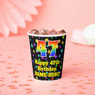 Gobelets En Papier 47e anniversaire : Fun Stars Motif et Rainbow 47