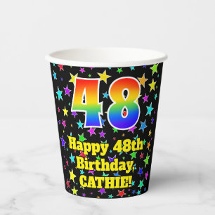 Gobelets En Papier 48e Birthday: Fun Stars Pattern and Rainbow 48