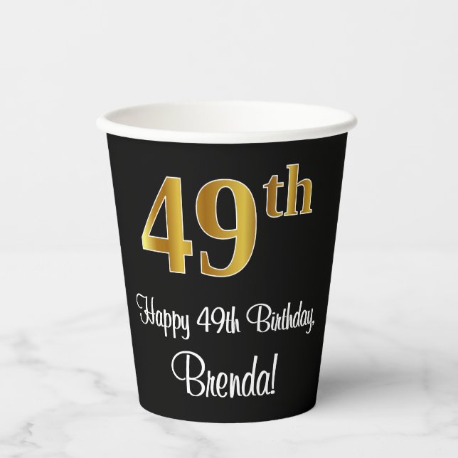 Gobelets En Papier 49e anniversaire - Elégant luxe Faux Gold Look # (Recto)