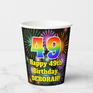 Gobelets En Papier 49ème anniversaire : Fun Fireworks Motif + Rainbow