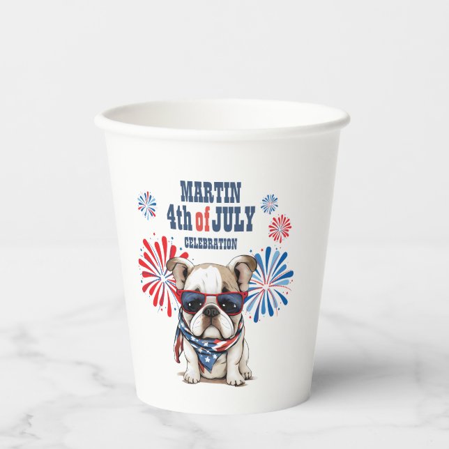 Gobelets En Papier 4 juillet Fête de l'Indépendance Rouge Blanc Bleu  (Recto)