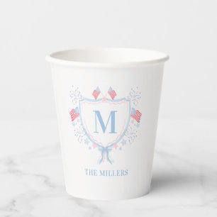 Gobelets En Papier 4 juillet Monogramme rouge, blanc et bleu