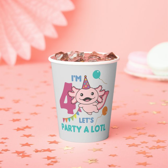Gobelets En Papier 4e anniversaire Axolotl 4 ans douces Axolotls (Insitu)
