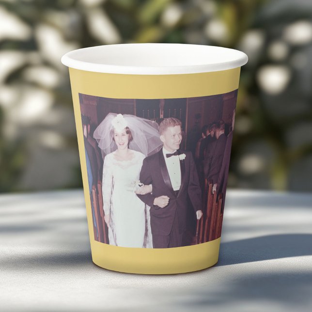 Gobelets En Papier 50 ans ensemble - Mariage Photo Anniversaire or (Custom Paper Cups for a Wedding or Anniversary Celebration)